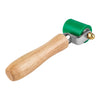 A wooden handle tool with a silver metal roller and a green silicone sealing roller.
