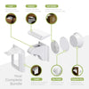 A complete bundle of invisible magnetic child safety locks including a main lock unit, catcher, aim sticker, and key holder.
