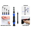 Precision screwdriver set with extension and flexible shafts shown for electronics repair
