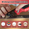 A hand uses a red utility knife to cut cardboard, demonstrating the widespread application of the tool.
