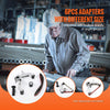 Six pieces of adapters with different sizes for angle grinders, shown next to a worker.
