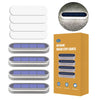 Eine Box mit Outdoor-Solar-Fußleuchten, die verschiedene Modelle und Funktionen wie Solarenergie und wasserdichte Schutz zeig