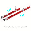 A red precision adjustable circular saw guide rail with a locking clip mechanism.