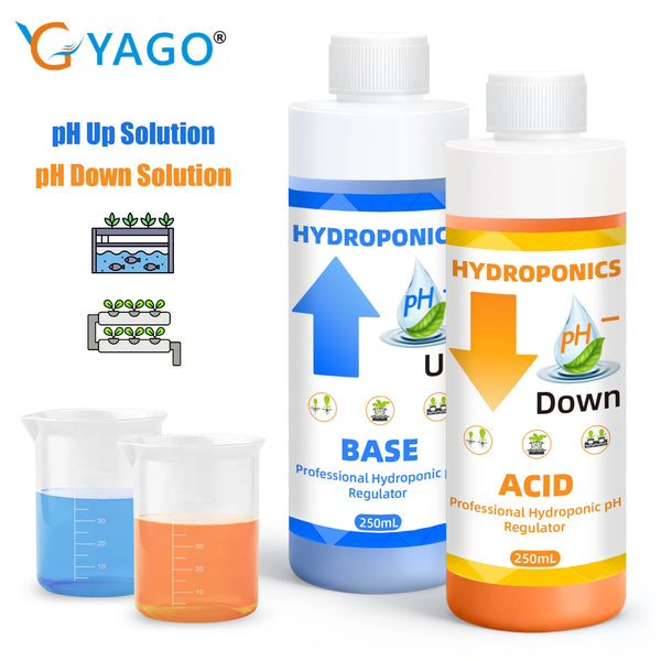 Set Hydroponik-pH-Regler mit pH-Hoch- und -Senkungslösungen und Flüssigproben