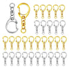 A collection of 30 silver-colored lobster clasp key rings and jump rings.