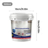A clear plastic container of epoxy colored leveling paint with a white lid and measurement markings.