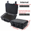 Black waterproof hard carry case for tool and sponge storage shown with internal and external dimensions.