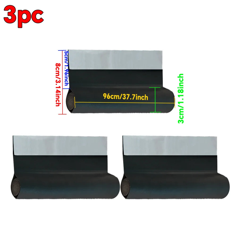 Three rolls of black and silver weather sealing material for door draft stoppers