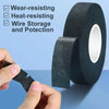 Roll of black wear- and heat-resistant electrical insulating tape being held by a hand