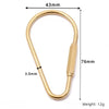 Gold-Messing-Schlüsselring-Karabiner mit 43mm Schlaufe und 76mm Länge, 12g Gewicht.