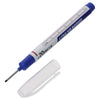 A long blue marker pen with a scale and a clear plastic tip is shown.