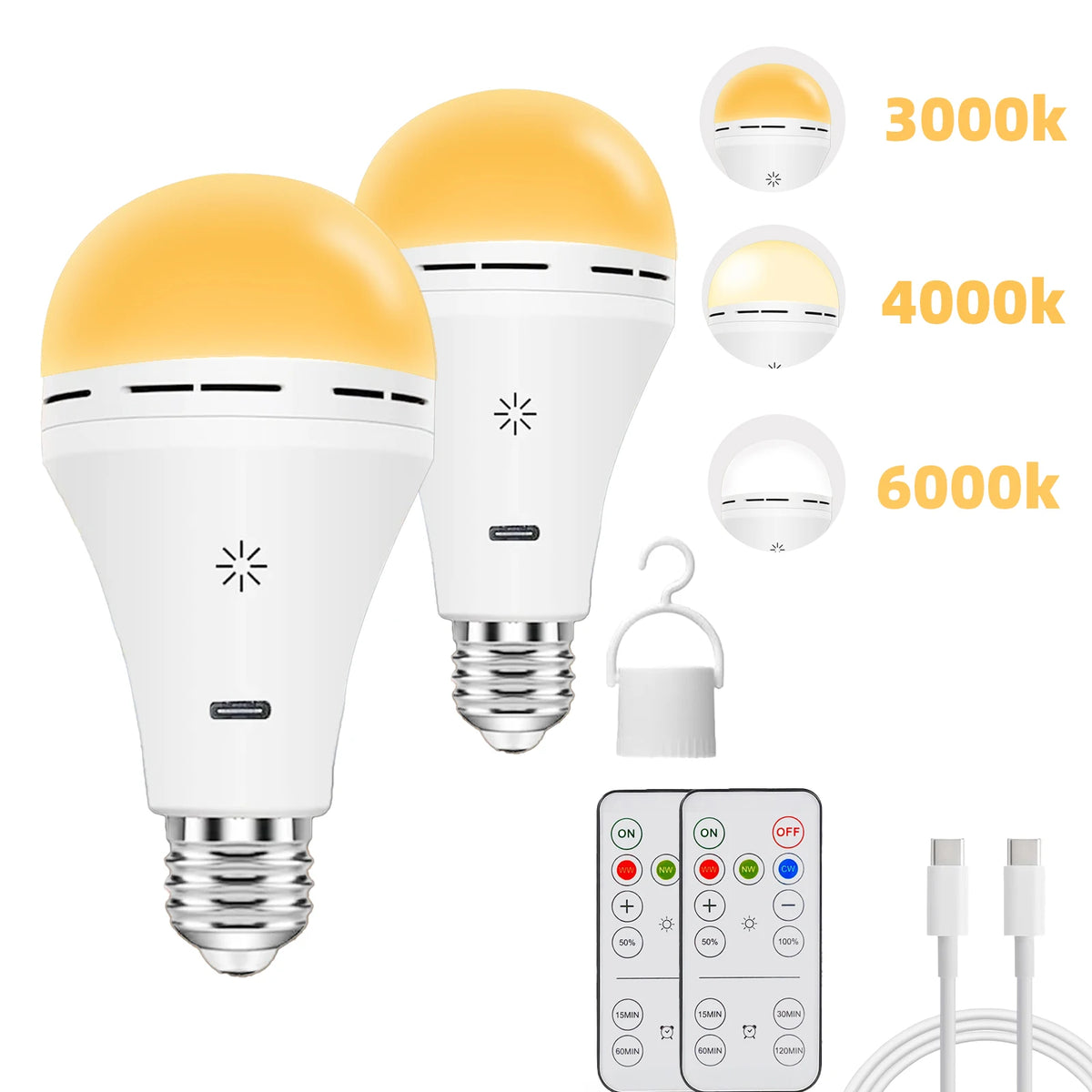مصباح LED أصفر ذكي قابل لإعادة الشحن مع مستويات سطوع مختلفة وجهاز تحكم عن بعد.