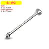A silver heavy duty adjustable door hinge wrench with a long shaft and a curved jaw.
