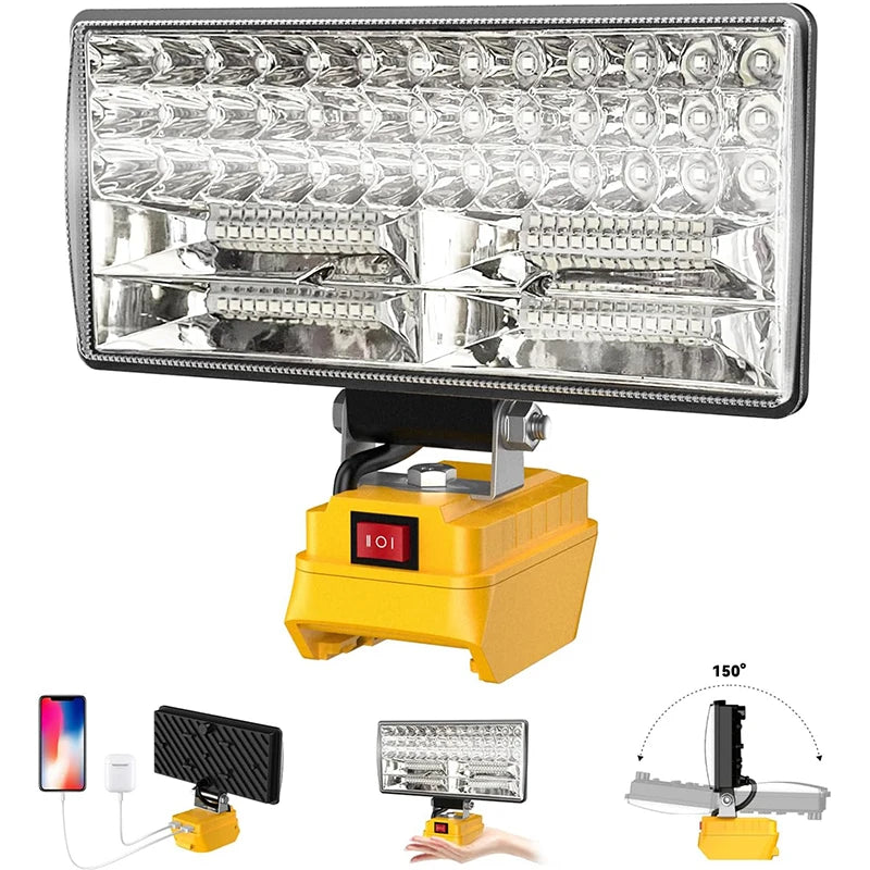 Lampe de travail LED sans fil pour outils électriques avec différents systèmes de montage et réglage d'angle