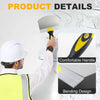 A person is using a yellow and black putty knife scraper tool with a comfortable handle and bending design to scrape material