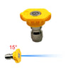 Yellow and silver high-pressure spray nozzle set with a 15 degree angle adjustment.