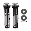 Two stainless steel toilet seat hinge bolts with black plastic components and washers
