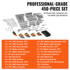 A professional-grade 450-piece mechanic tool set featuring various SAE and Metric drive sockets and wrenches.