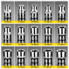 A set of adjustable square drive socket bits in various sizes and lengths, shown in a grid format.