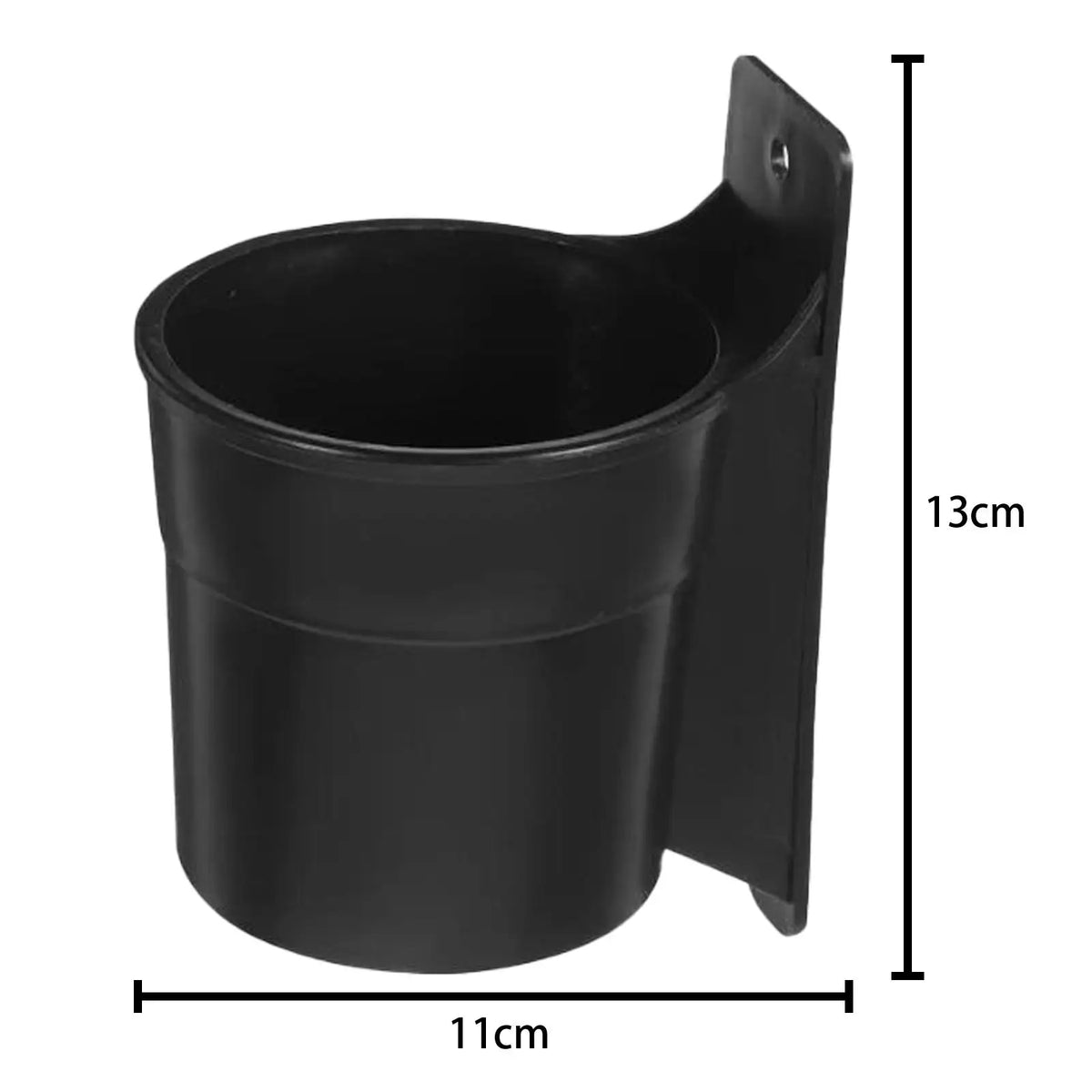 Black desk and chair cup holder rack with a cylindrical cup holder.