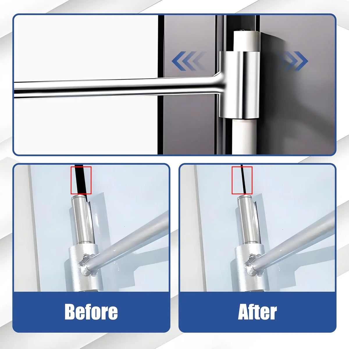 Close-up comparison showing a heavy duty adjustable door hinge wrench before and after use.