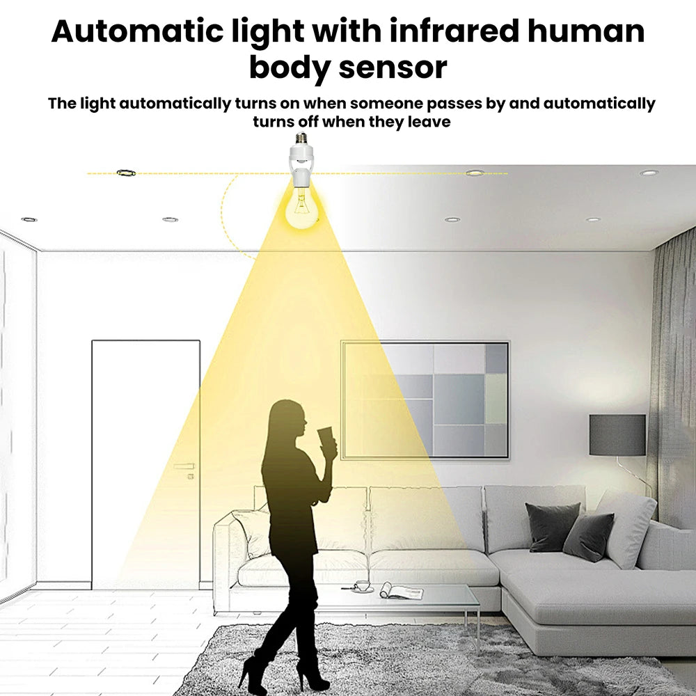 Automatic light with infrared human body sensor illuminating a room.