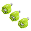 A set of six adjustable nozzles for a pressure washer, featuring bright lime green plastic heads.