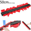 A red and black profile contour gauge measuring 50cm, shown in various angles.