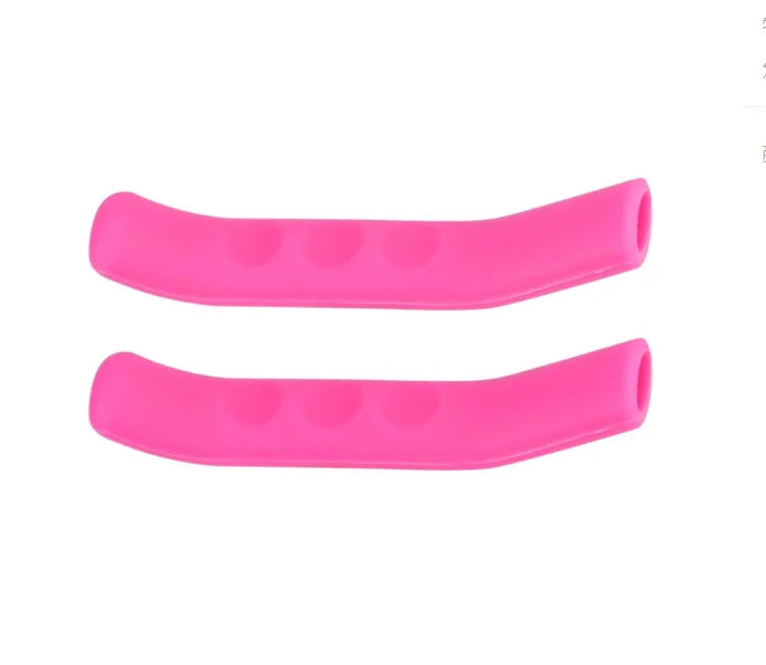 Two pink silicone brake lever protector covers for bicycles