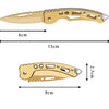 A stainless steel folding keychain knife shown in profile with dimensions of 6cm and 15cm.
