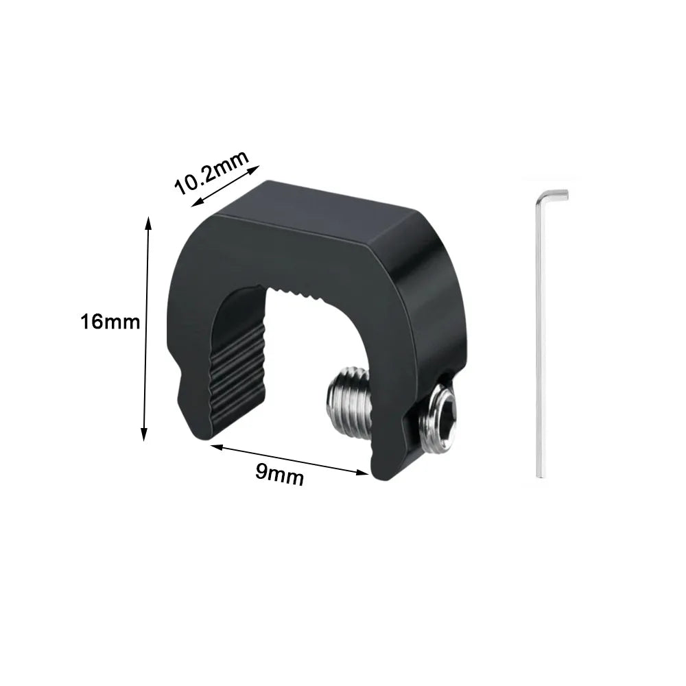 A black adjustable aluminum window lock stopper with dimensions 10.2mm, 16mm, and 9mm.