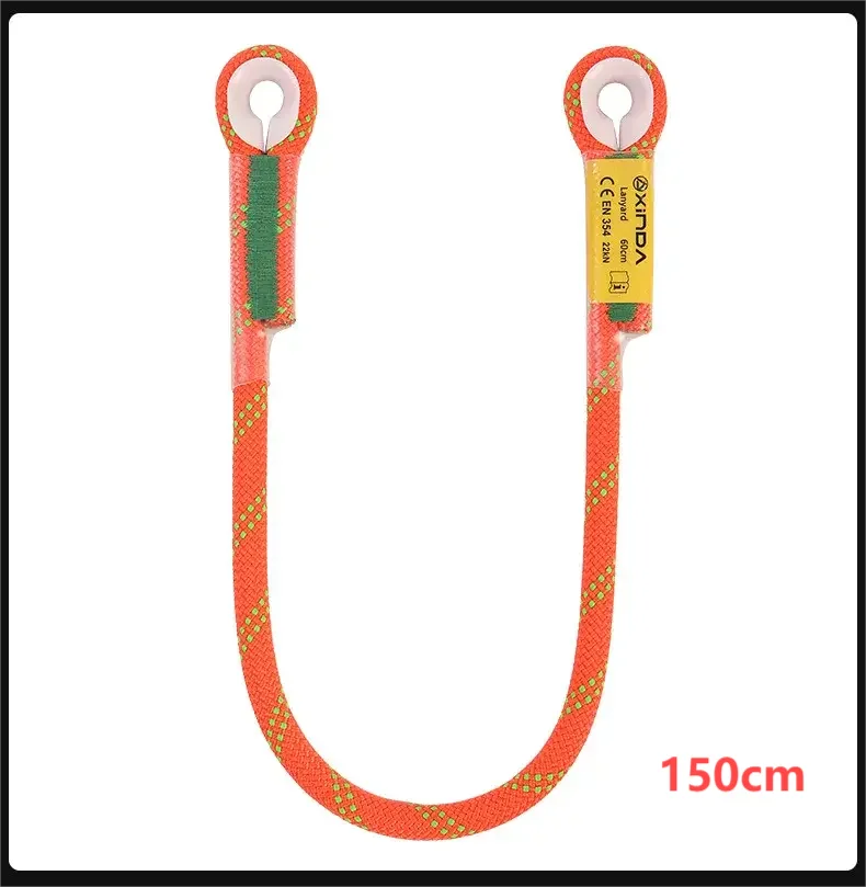 Sangle en boucle orange avec accent vert, 150 cm, pour escalade et équipement extérieur.