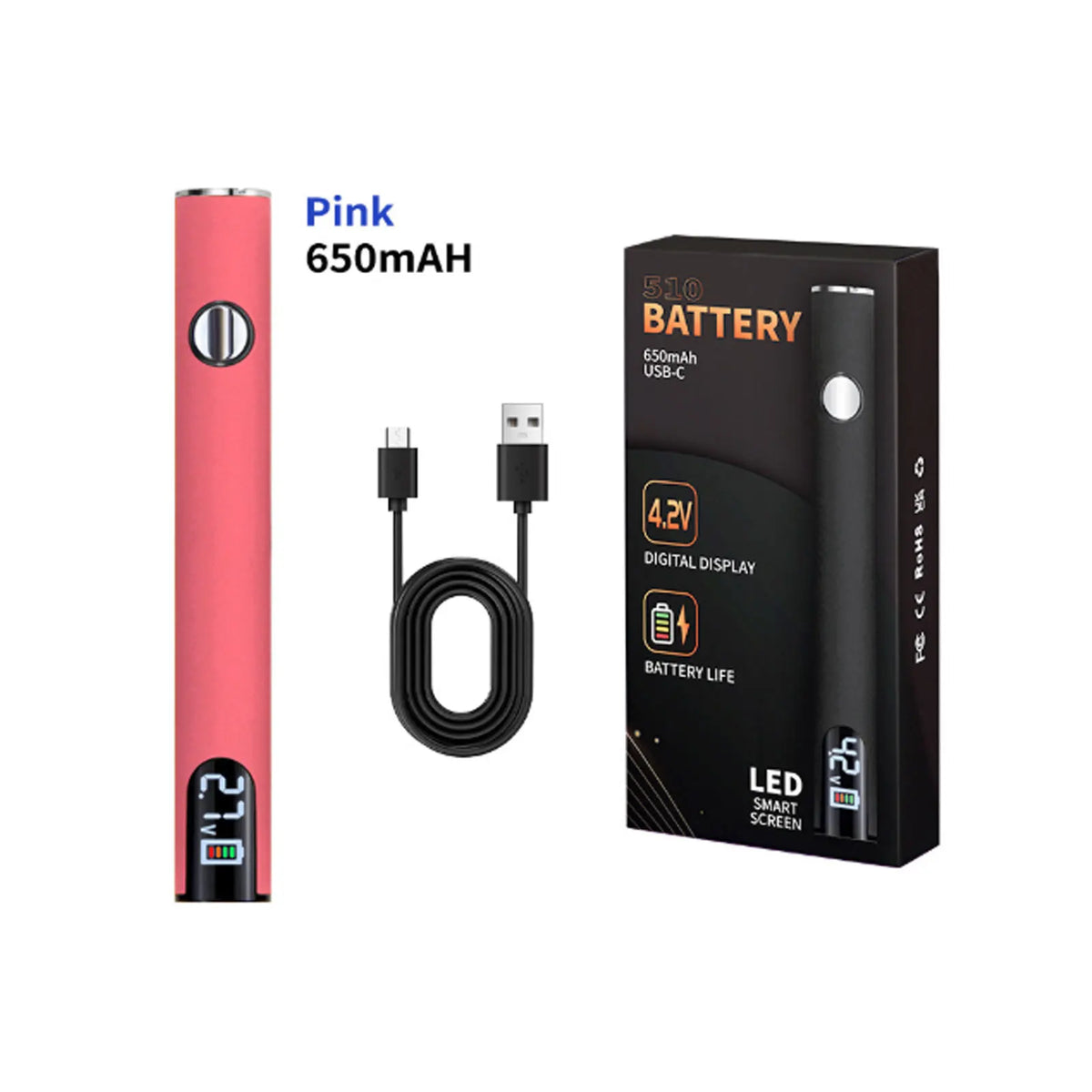 Pink 650mAh battery and digital display for a portable mini soldering iron kit