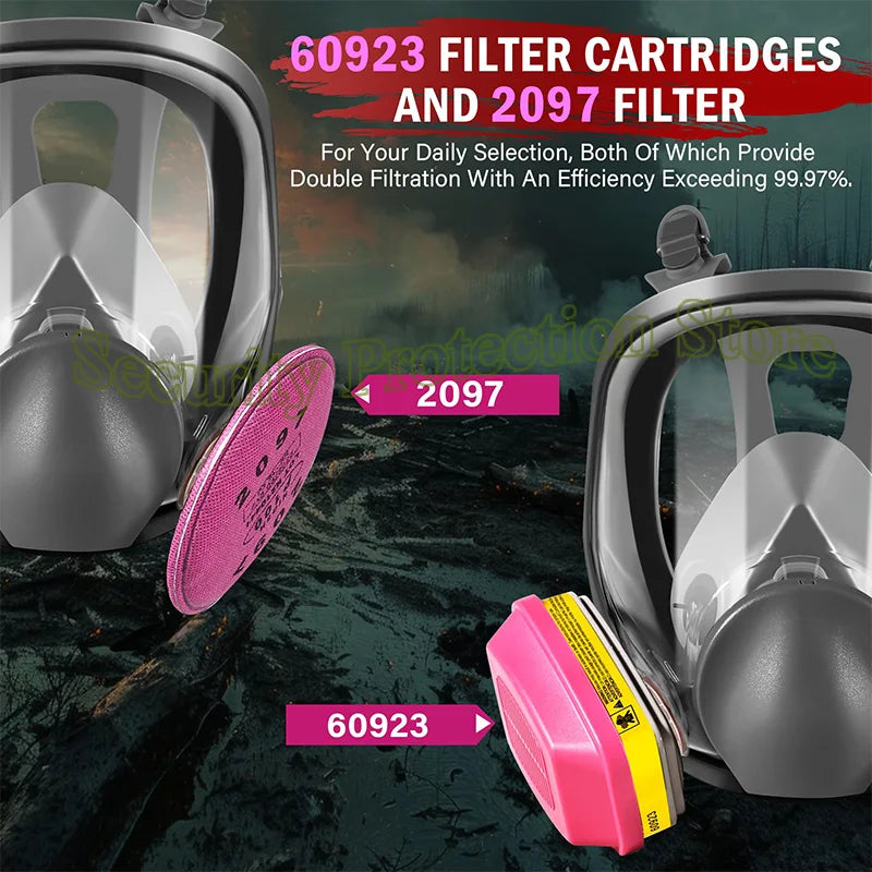 Una exhibición de cartuchos de filtro y una mascarilla facial completa para selección diaria.