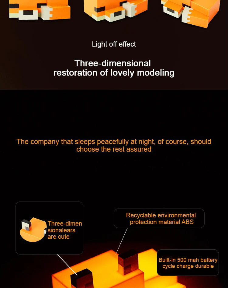 A desk lamp featuring a cute fox design, with text promoting rest and assuredness.