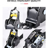 Close-up view of heavy duty retractable ratchet straps showing various components and details.