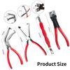 Various sizes and angles of heavy duty automotive electrical disconnect pliers shown with measurements.