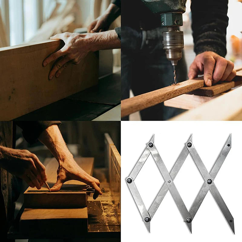 A set of precision metal tools used for 3-point center finding and woodworking.