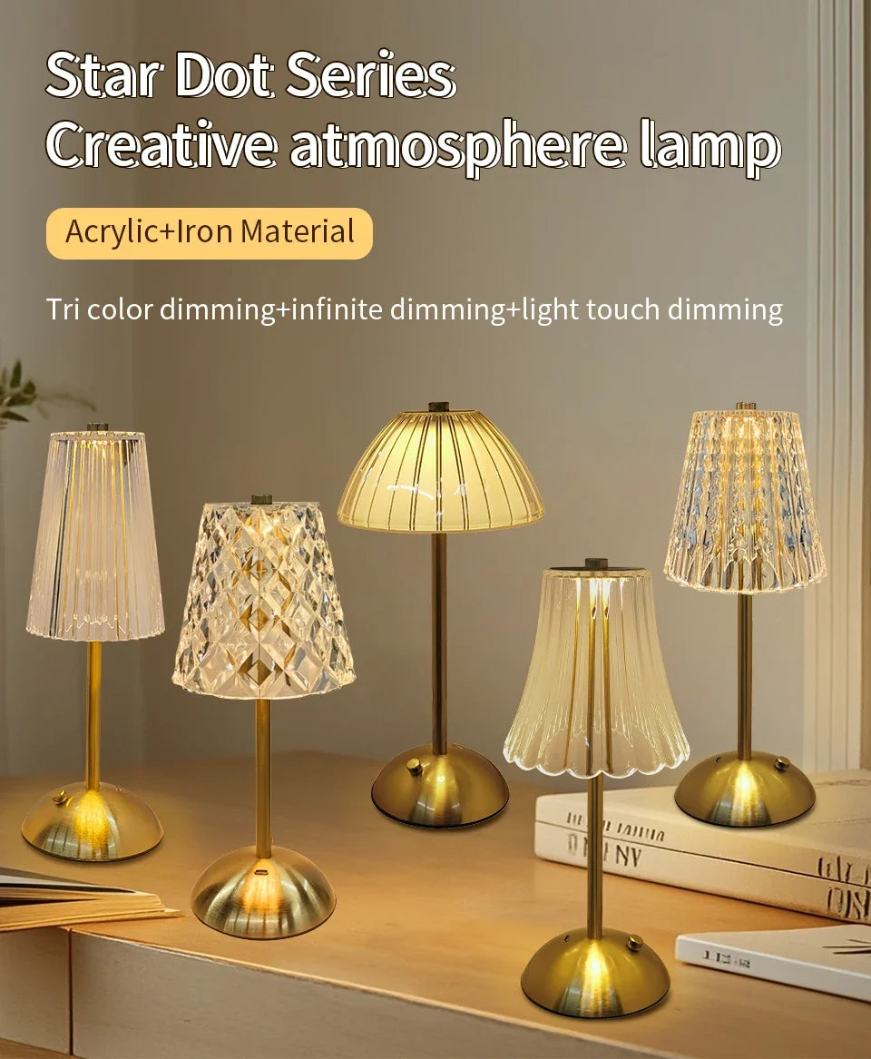 A collection of Star Dot series creative atmosphere lamps made of acrylic and iron, featuring tri-color dimming.