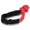 A black and red heavy duty synthetic recovery shackle set with a thick braided rope.