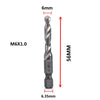 M6x1.0 tap and drill bit set showing various sizes and dimensions.