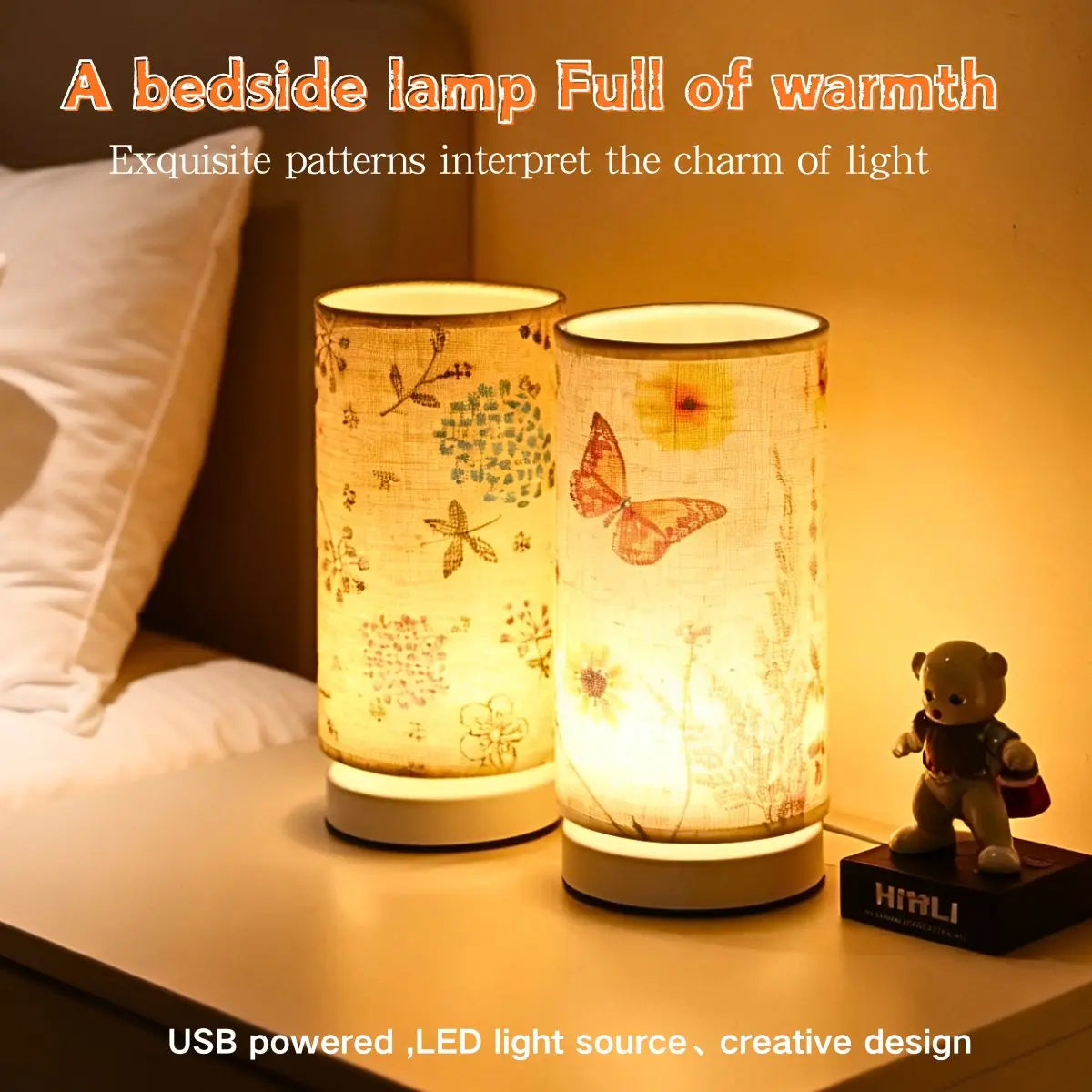 A bedside lamp with a fabric shade featuring exquisite patterns that interpret the charm of light.