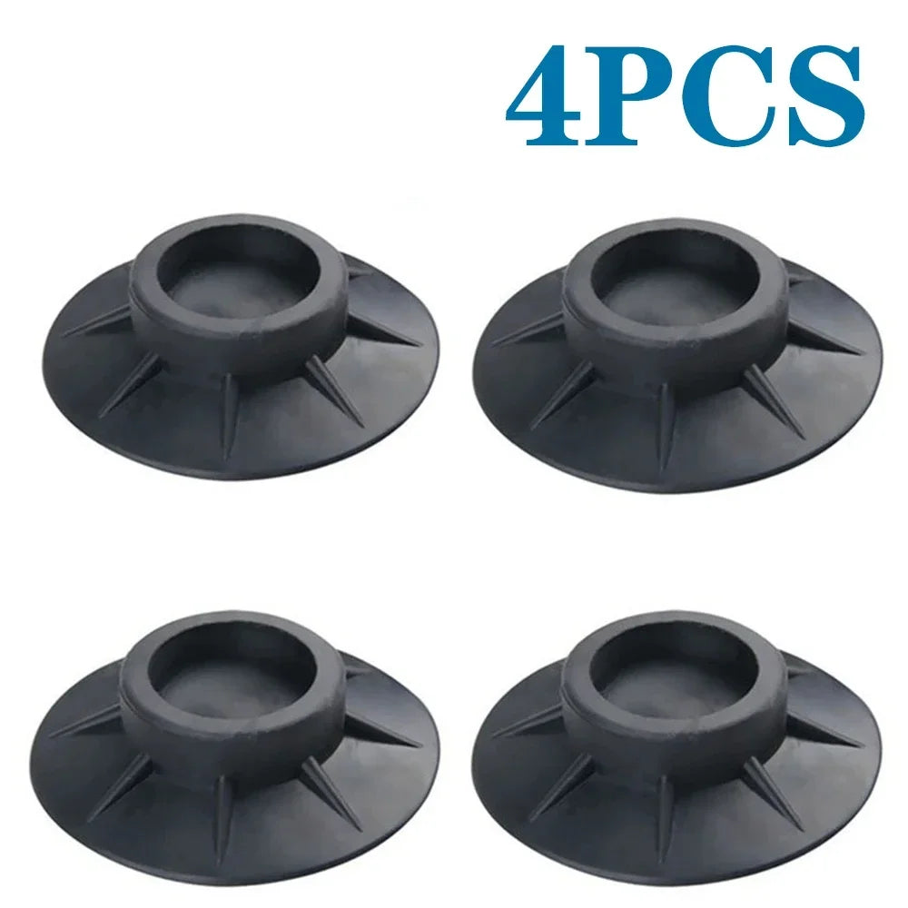 Four black anti-vibration silicone feet pads used for appliance protection.