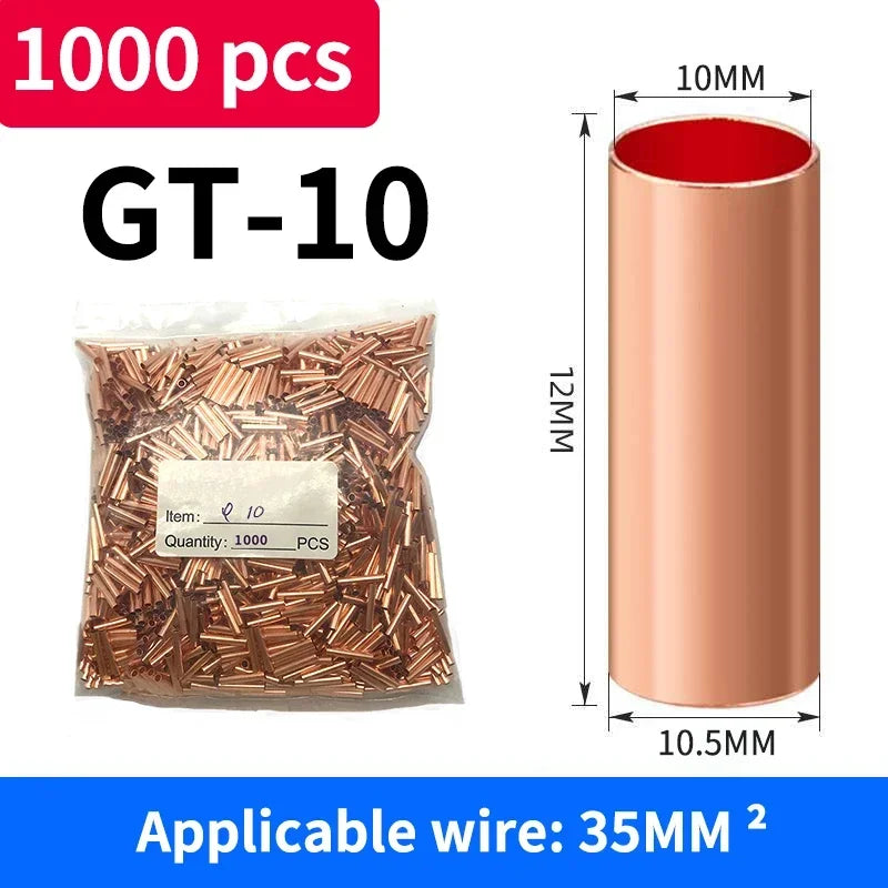 Bolsa de 1000 terminales de crimpado de cobre dorado con 10mm de diámetro exterior y 12mm de longitud.