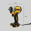 A yellow and black DEWALT 20V brushless cordless impact wrench with a grip and chuck, shown against a gray background.