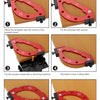 Six steps demonstrating the operation of an outer corner bevel angle jig for woodworking