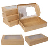 A set of decorative gift boxes made of kraft paper, some stacked and one open to show the interior.
