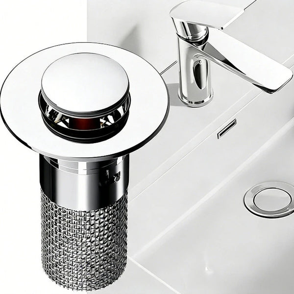 Stainless steel sink drain plug with rebound valve and chrome handle