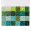 A clear plastic container filled with various colors of 3mm acrylic rice beads for DIY jewelry.