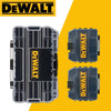 Estuche de herramientas Dewalt negro con marca amarilla mostrado en varias vistas.